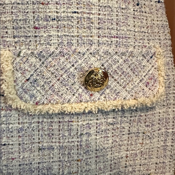 Isaac Mizrahi Boucle Tweed hip pockets lavender Cream short sleeve S Mini Dress - Picture 4 of 14